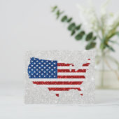 米国国旗の星・ストライプグリッター7月4日 ポストカード (スタンド正面)