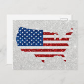 米国国旗の星・ストライプグリッター7月4日 ポストカード (正面/裏面)