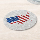 米国国旗の星・ストライプグリッター7月4日 ラウンドペーパーコースター (アングル)