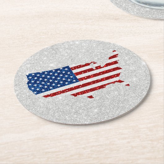 米国国旗の星・ストライプグリッター7月4日 ラウンドペーパーコースター (アングル)