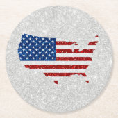 米国国旗の星・ストライプグリッター7月4日 ラウンドペーパーコースター (正面)