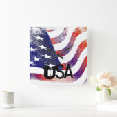 米国国旗の時計 スクエア壁時計 (ホーム)