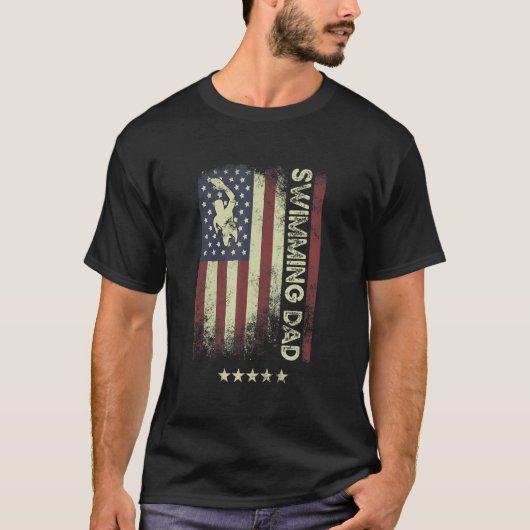 米国国旗の水泳パパ Tシャツ (正面)