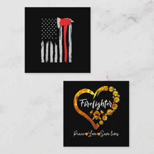 米国国旗の消防士の赤い消防士 スクエア名刺 (正面/裏面)