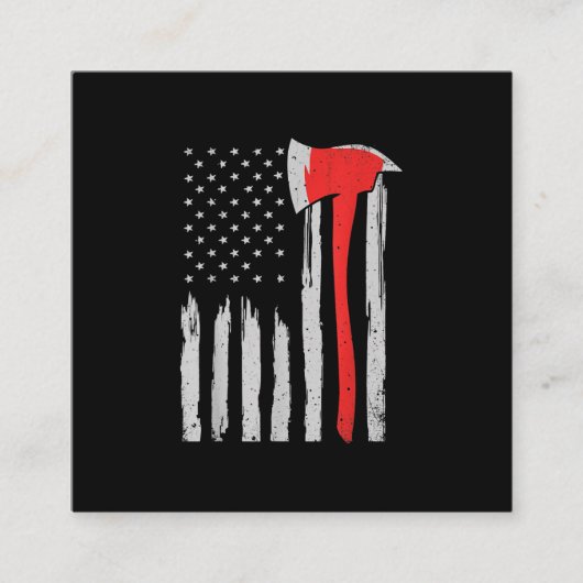 米国国旗の消防士の赤い消防士 スクエア名刺 (正面)