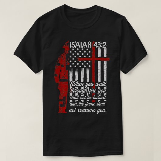 米国国旗の消防士クリスチャン聖書消防士 Tシャツ (デザイン正面)