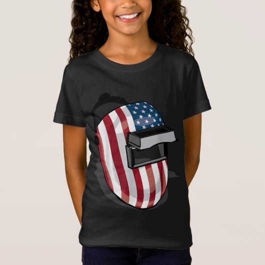 米国国旗の溶接ヘルメット形状かわいい溶接機Gif Tシャツ (正面)