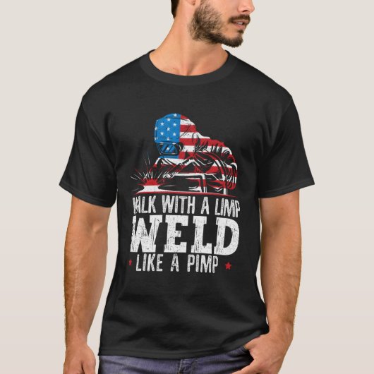 米国国旗の溶接機動揺して溶接 Tシャツ (正面)
