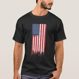 米国国旗の滴絵を描落 Tシャツ