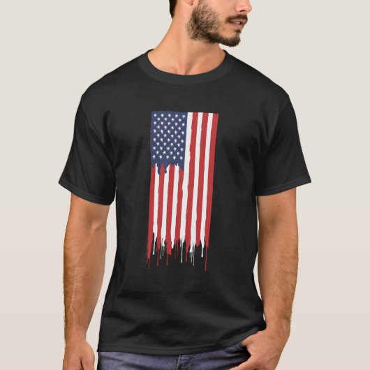 米国国旗の滴絵を描落 Tシャツ (正面)