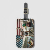 米国国旗の狩りと魚釣りをテーマ ラゲッジタグ (正面縦)