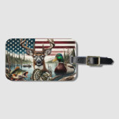 米国国旗の狩りと魚釣りをテーマ ラゲッジタグ (正面横)