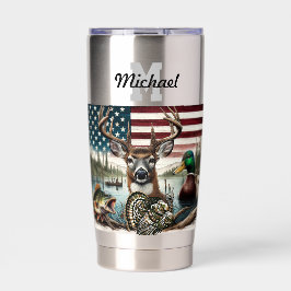 米国国旗の狩りと魚釣りをテーマ 保温保冷タンブラー