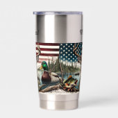 米国国旗の狩りと魚釣りをテーマ 保温保冷タンブラー (右面)