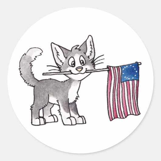 米国国旗の猫 ラウンドシール (正面)
