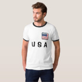 米国国旗の男性の基本リンガーTシャツ Tシャツ (正面フル)