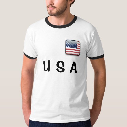 米国国旗の男性の基本リンガーTシャツ Tシャツ (正面)