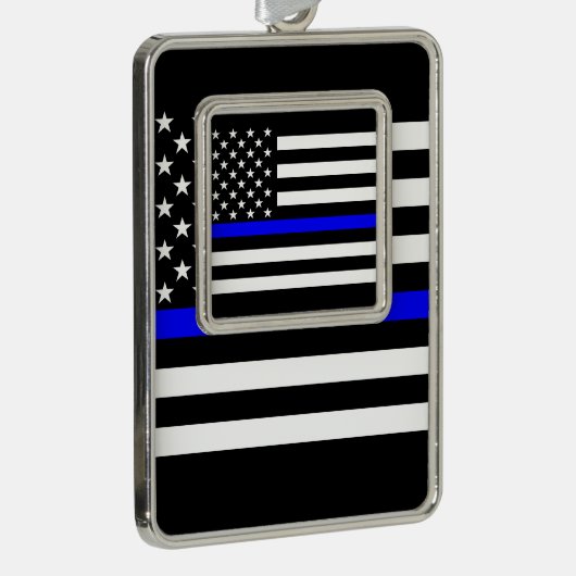 米国国旗の白黒の細い青い線 シルバープレートフレームオーナメント (右)