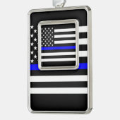 米国国旗の白黒の細い青い線 シルバープレートフレームオーナメント (左)