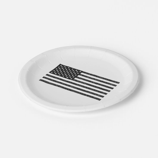 米国国旗の白黒ヴィンテージレトロ ペーパープレート (アングル)