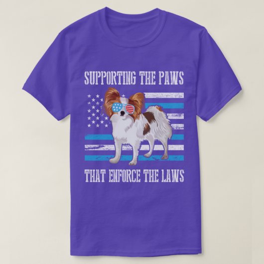 米国国旗の眼鏡をクール支えているパピロン犬 Tシャツ (デザイン正面)
