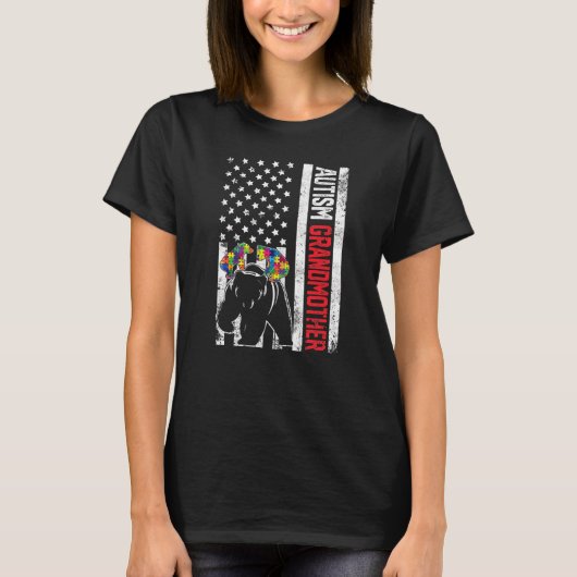 米国国旗の祖母が自閉症意識を持つFa Tシャツ (正面)