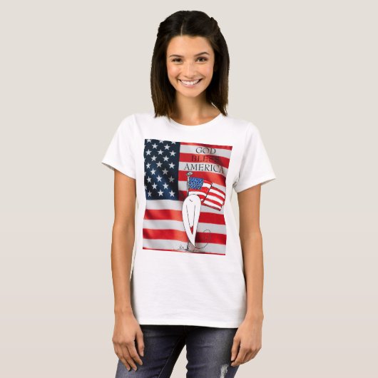 米国国旗の神がアメリカ愛国的Tシャツを祝福 Tシャツ (正面フル)
