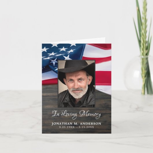 米国国旗の米国軍隊記念写真葬儀 サンキューカード (正面)
