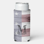 米国国旗の素朴赤白青ウッドモノグラム スリム缶クーラー (Seltzer正面)