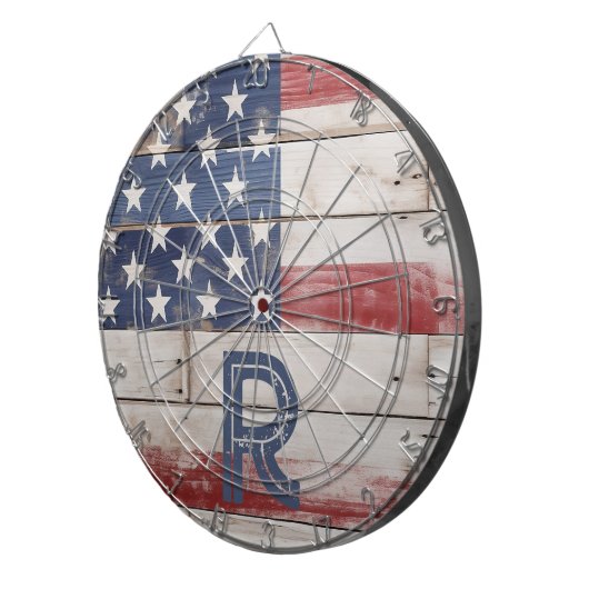 米国国旗の素朴赤白青 ダーツボード (正面右)