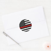 米国国旗の細い赤線 ラウンドシール (封筒)