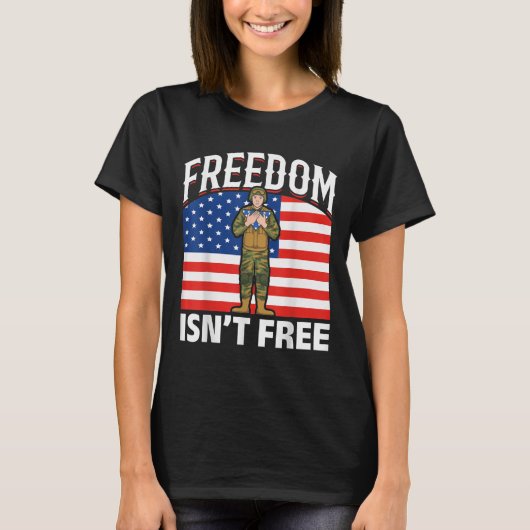 米国国旗の統一された州フリーダム兵士メモリ Tシャツ (正面)