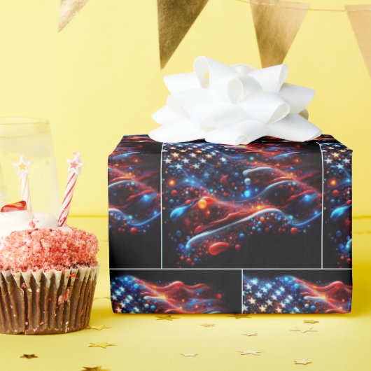 米国国旗の絵を描（ばちゃばちゃ）跳ねる ラッピングペーパー (誕生日パーティー)