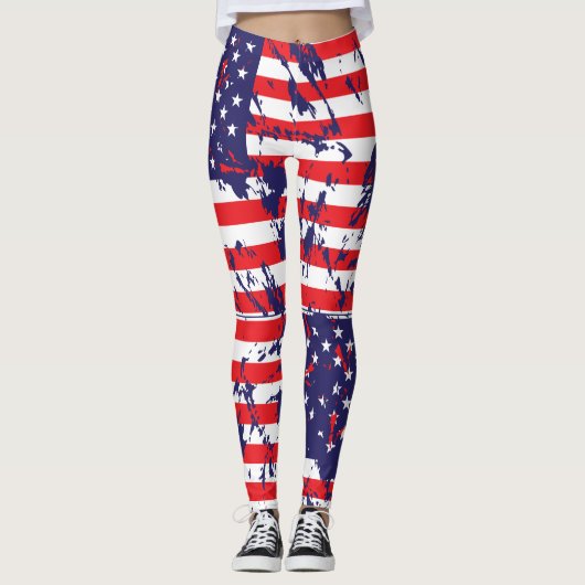 米国国旗の絵を描（ばちゃばちゃ）跳ねる レギンス (正面)