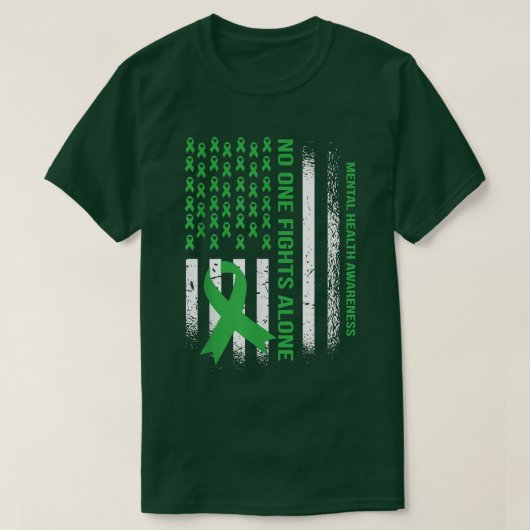 米国国旗の緑のリボン – Mental Health認識度673 Tシャツ (デザイン正面)
