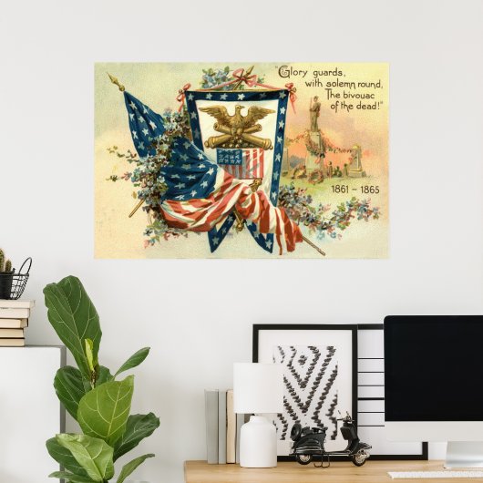 米国国旗の花の南北戦争イーグルメモリアルデー ポスター (ホームオフィス)