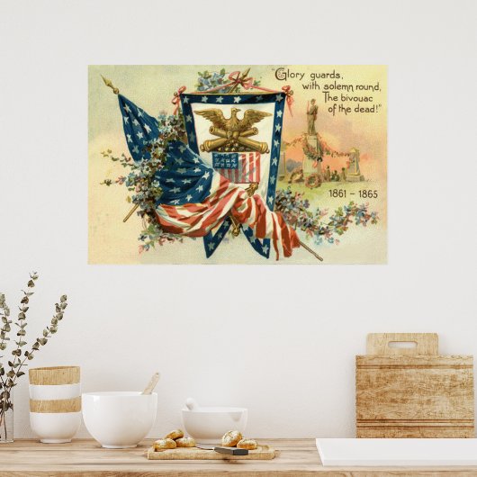 米国国旗の花の南北戦争イーグルメモリアルデー ポスター (キッチン)