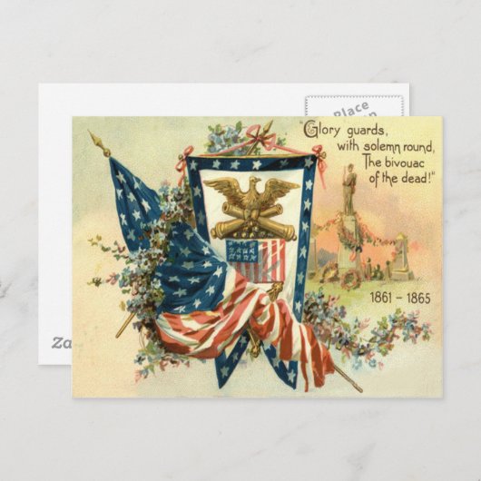 米国国旗の花の南北戦争イーグルメモリアルデー ポストカード (正面/裏面)