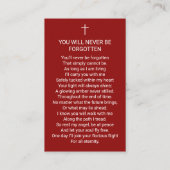 米国国旗の葬儀メモリアル祈りの言葉フォトカード 名刺 (裏面)