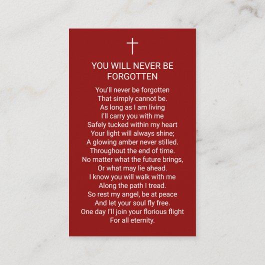 米国国旗の葬儀メモリアル祈りの言葉フォトカード 名刺 (裏面)