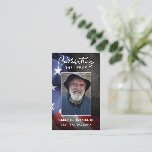 米国国旗の葬儀メモリアル祈りの言葉フォトカード 名刺 (スタンド正面)