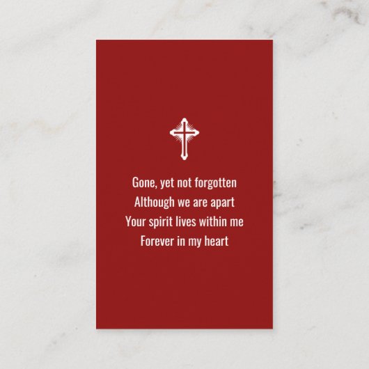 米国国旗の葬儀メモリアル祈りの言葉フォトカード 名刺 (裏面)