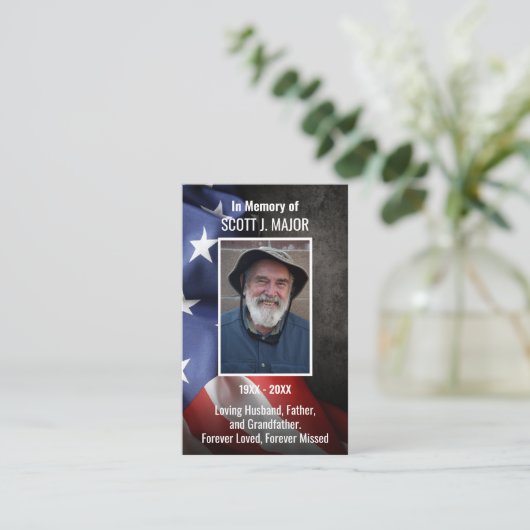 米国国旗の葬儀メモリアル祈りの言葉フォトカード 名刺 (スタンド正面)