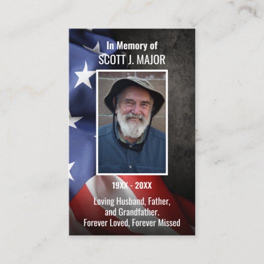 米国国旗の葬儀メモリアル祈りの言葉フォトカード 名刺 (正面)