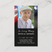 米国国旗の葬儀メモリアル祈りの言葉フォトカード 名刺 (正面)