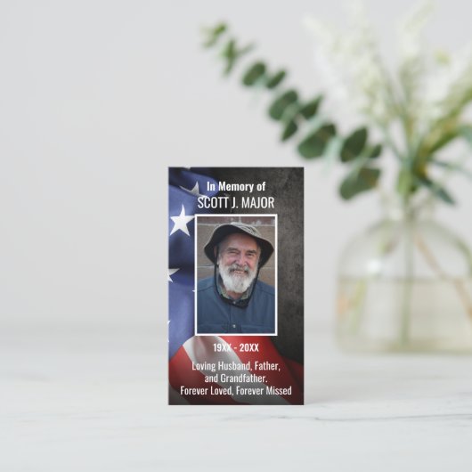 米国国旗の葬儀メモリアル祈りの言葉フォトカード 名刺 (スタンド正面)