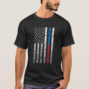米国国旗の薄い赤青ライン法消防士P Tシャツ