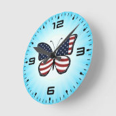 米国国旗の蝶デザイン-62615 ラウンド壁時計 (傾斜)
