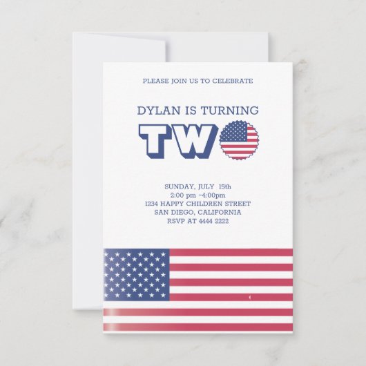 米国国旗の誕生日 招待状 (正面)