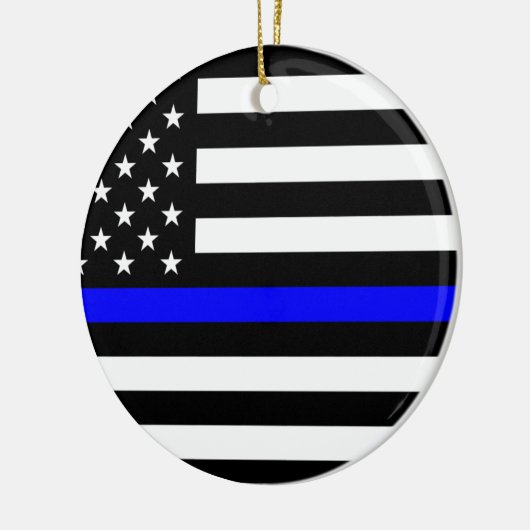 – 米国国旗の警察の細い青い線 セラミックオーナメント (左)